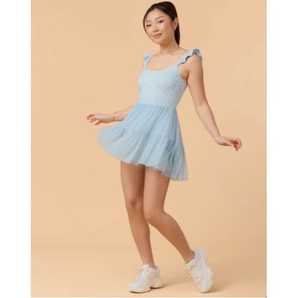 Blogilates Women Mommy & Me Ballerina Ruffle Dress - Blue Citrus Print M NWOT